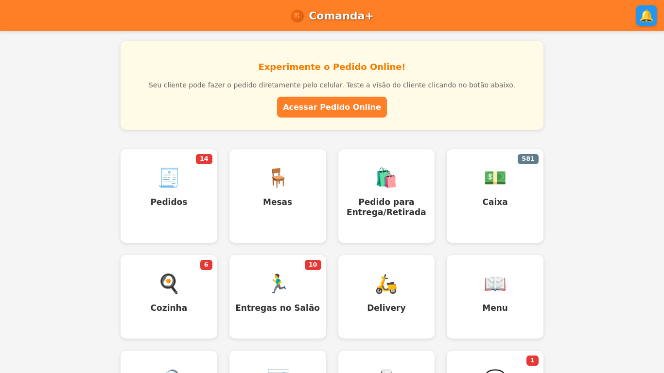 Sistema Comanda+ - Painel Principal