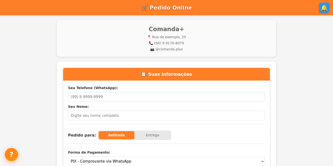 Pedido online - Página completa