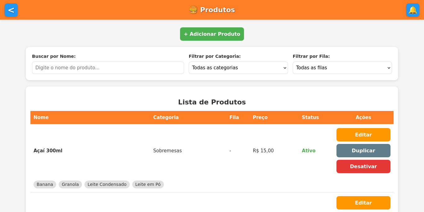 Cadastro de produtos completo