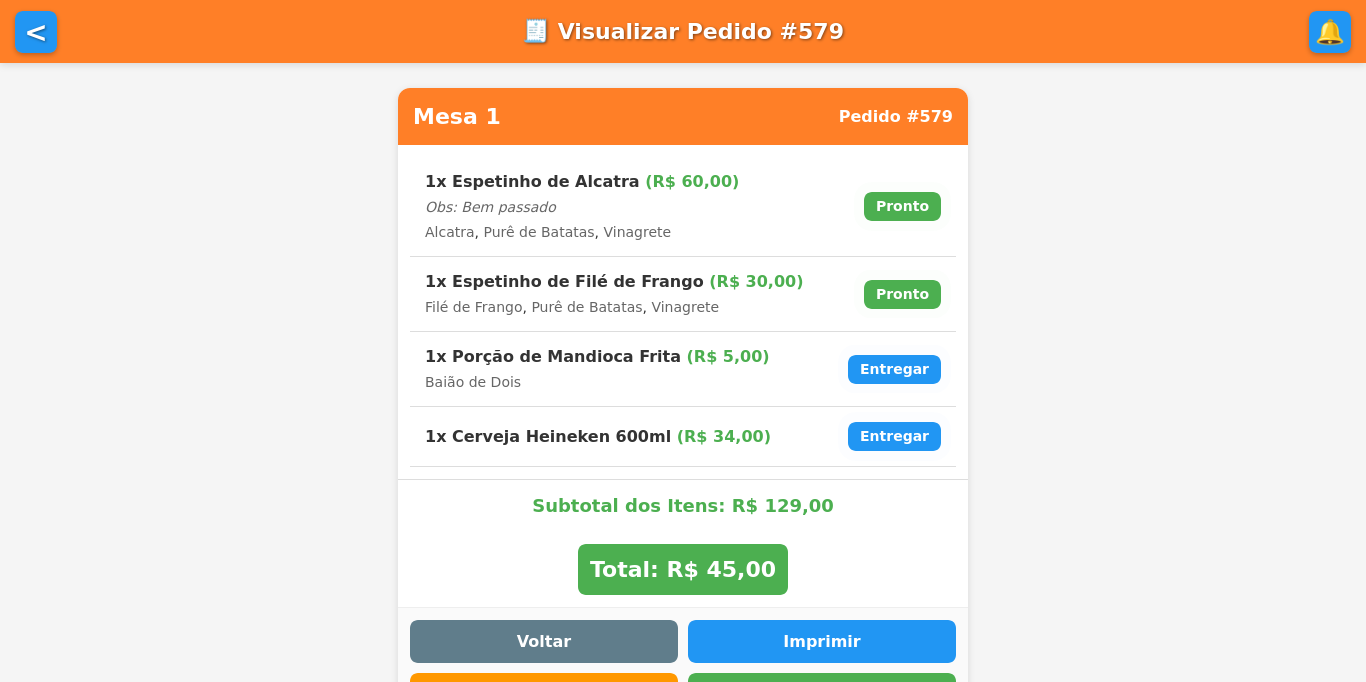 Visualização detalhada do pedido