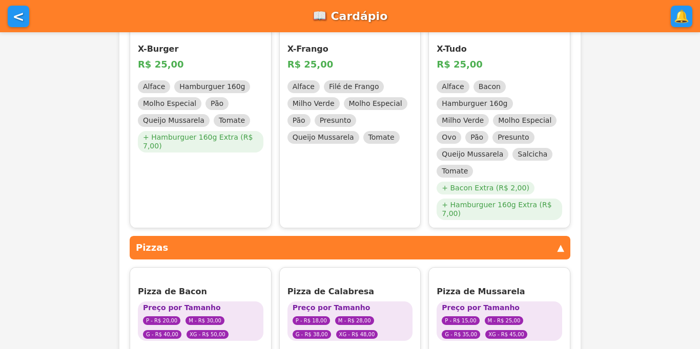 Cardápio Digital - Hamburguers e Pizzas - Comanda+
