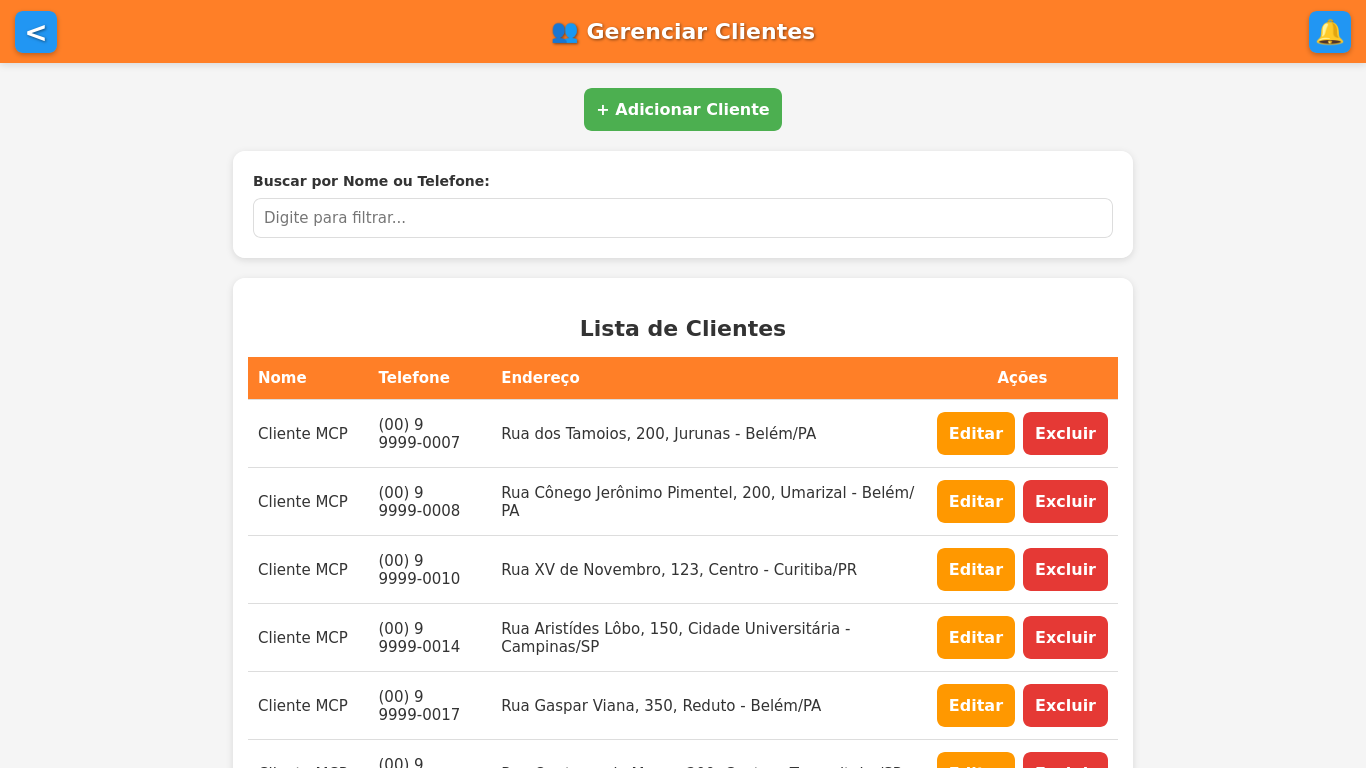 Gerenciamento de clientes