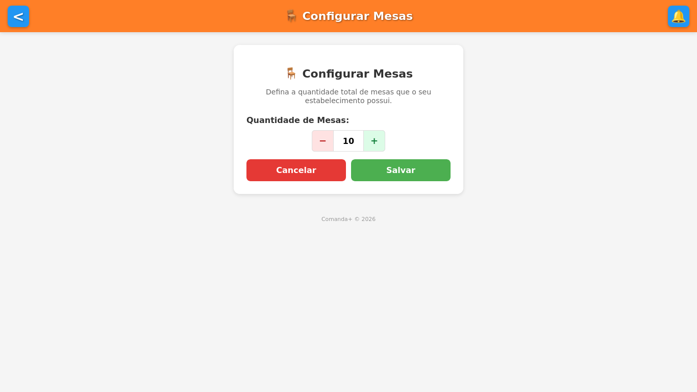 Configuração de mesas