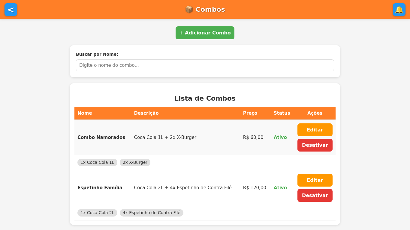 Gerenciamento de combos
