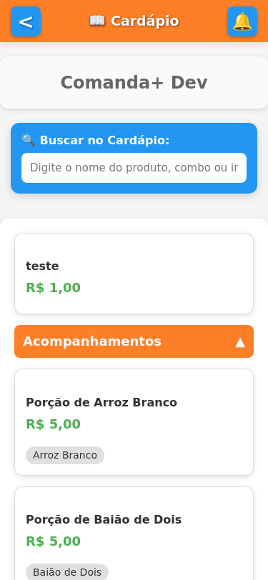 Cardápio digital no celular